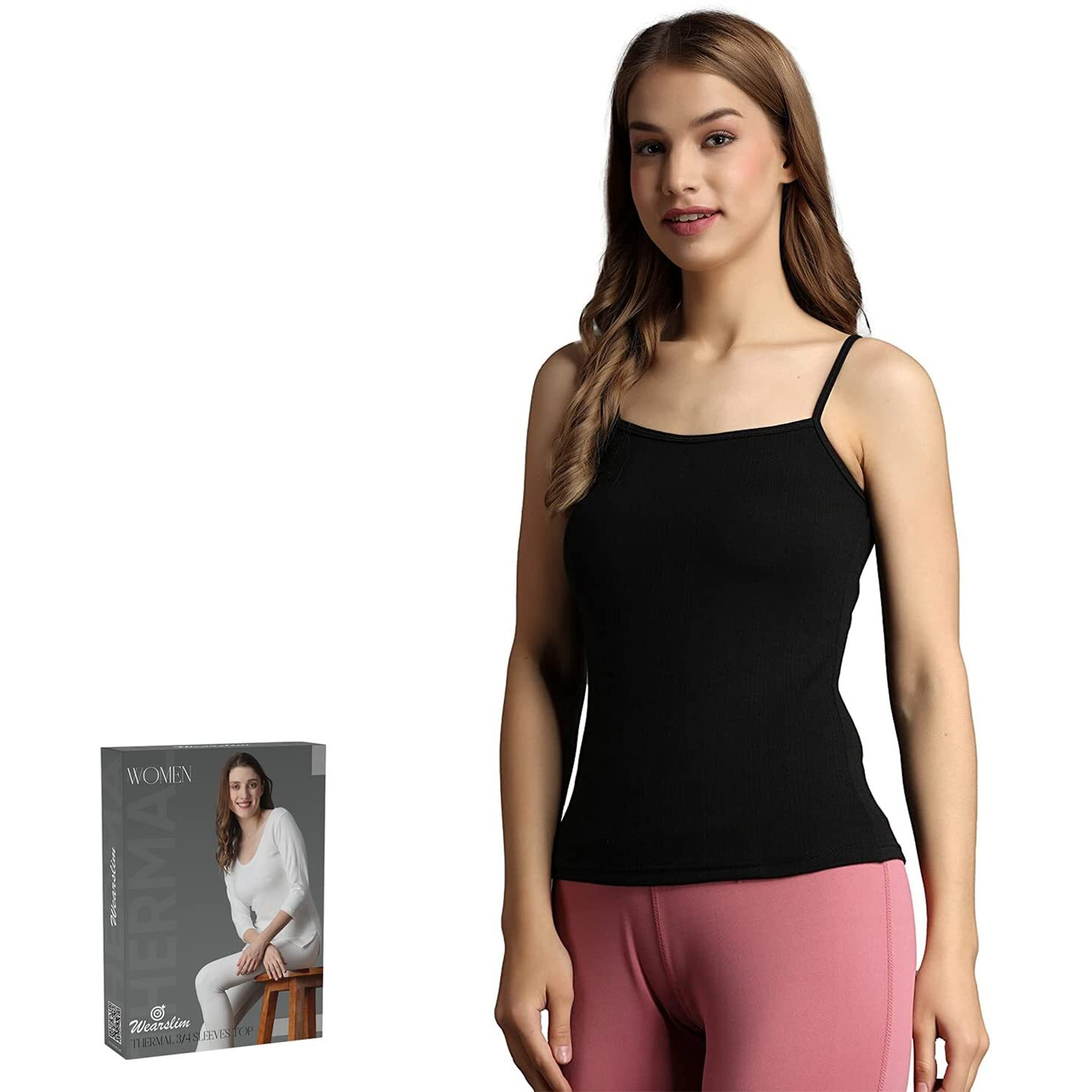 Wearslim Premium Cotton Quilted Thermal Underwear, Ultra Soft Cold Weather Lightweight Top Spaghetti Warmer - Zed Black (Extra Large) Pack Of 1
