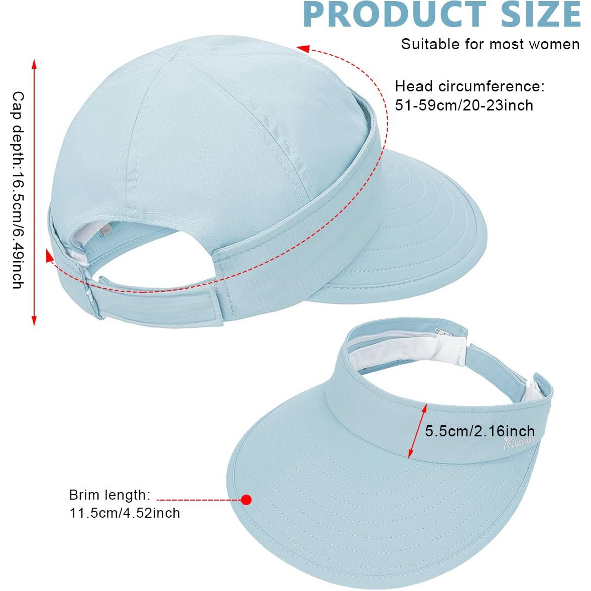 Palay Polyester Sun Hat For Women 2 In 1 Wide Brim Sun Hats Sport Caps For Women Outdoor Uv Protection Summer Cap With Detachable Relaxed Fit Top For Beach Fishing Baseball, Blue, Free Size