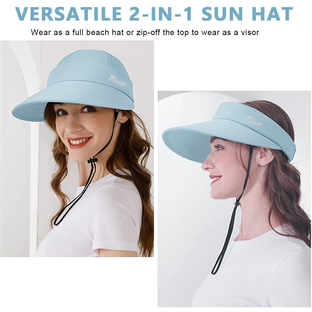 Palay Polyester Sun Hat For Women 2 In 1 Wide Brim Sun Hats Sport Caps For Women Outdoor Uv Protection Summer Cap With Detachable Relaxed Fit Top For Beach Fishing Baseball, Blue, Free Size