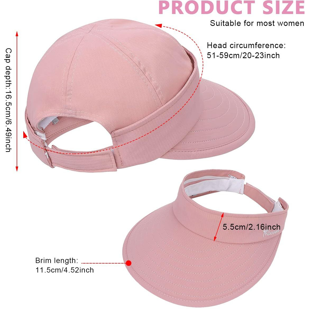 Palay Polyester 2 In 1 Wide Brim Hat For Women Sport Cap For Women Wide Brim Cap Uv Protection Summer Cap With Detachable Cap Relaxed Fit Top Hat, Pink, Free Size