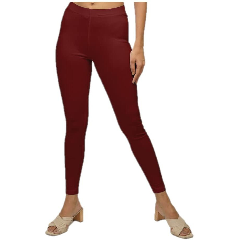 Ecolove Women's Cotton Fabric Leggings | Elastic Waist Band & Ankle Length With Slim Fit | Skinny Fit | Leggings For Women |Soft Seams, Dry Tech, Squat Proof | Comfortable & Stretchable | Maroon (2Xl)
