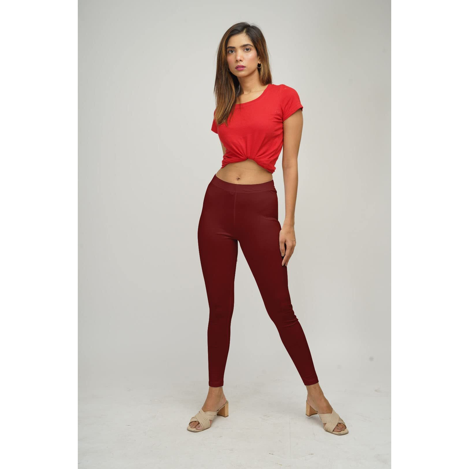 Ecolove Women's Cotton Fabric Leggings | Elastic Waist Band & Ankle Length With Slim Fit | Skinny Fit | Leggings For Women |Soft Seams, Dry Tech, Squat Proof | Comfortable & Stretchable | Maroon (2Xl)