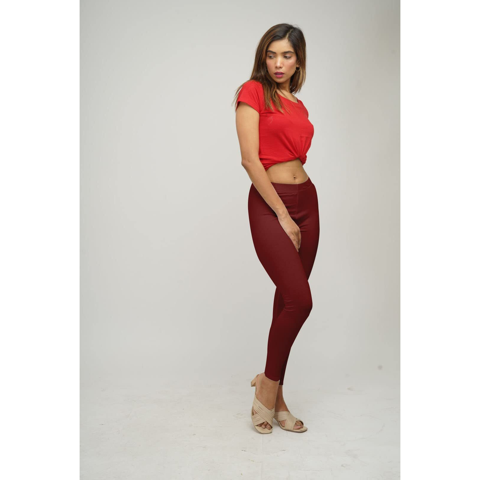 Ecolove Women's Cotton Fabric Leggings | Elastic Waist Band & Ankle Length With Slim Fit | Skinny Fit | Leggings For Women |Soft Seams, Dry Tech, Squat Proof | Comfortable & Stretchable | Maroon (2Xl)