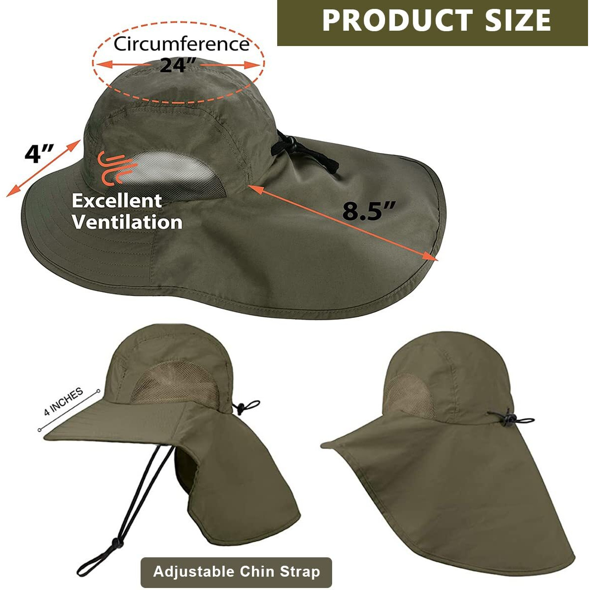 Gustave Wide Brim Summer Cap For Men&Women Hat For Men With Neck Flap, Upf50+ Hiking Safari Fishing Hat For Men Women, Sun Protection Beach Hats, Sun Hats For Women Summer Hat