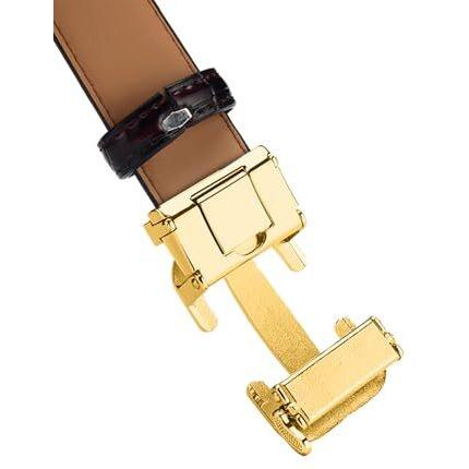 Contacts Genuine Leather Belt For Men With Autolock Buckle - Micro Adjustable Belt Fit Everywhere | Formal & Casual | Elegant Gift Box (Gold)