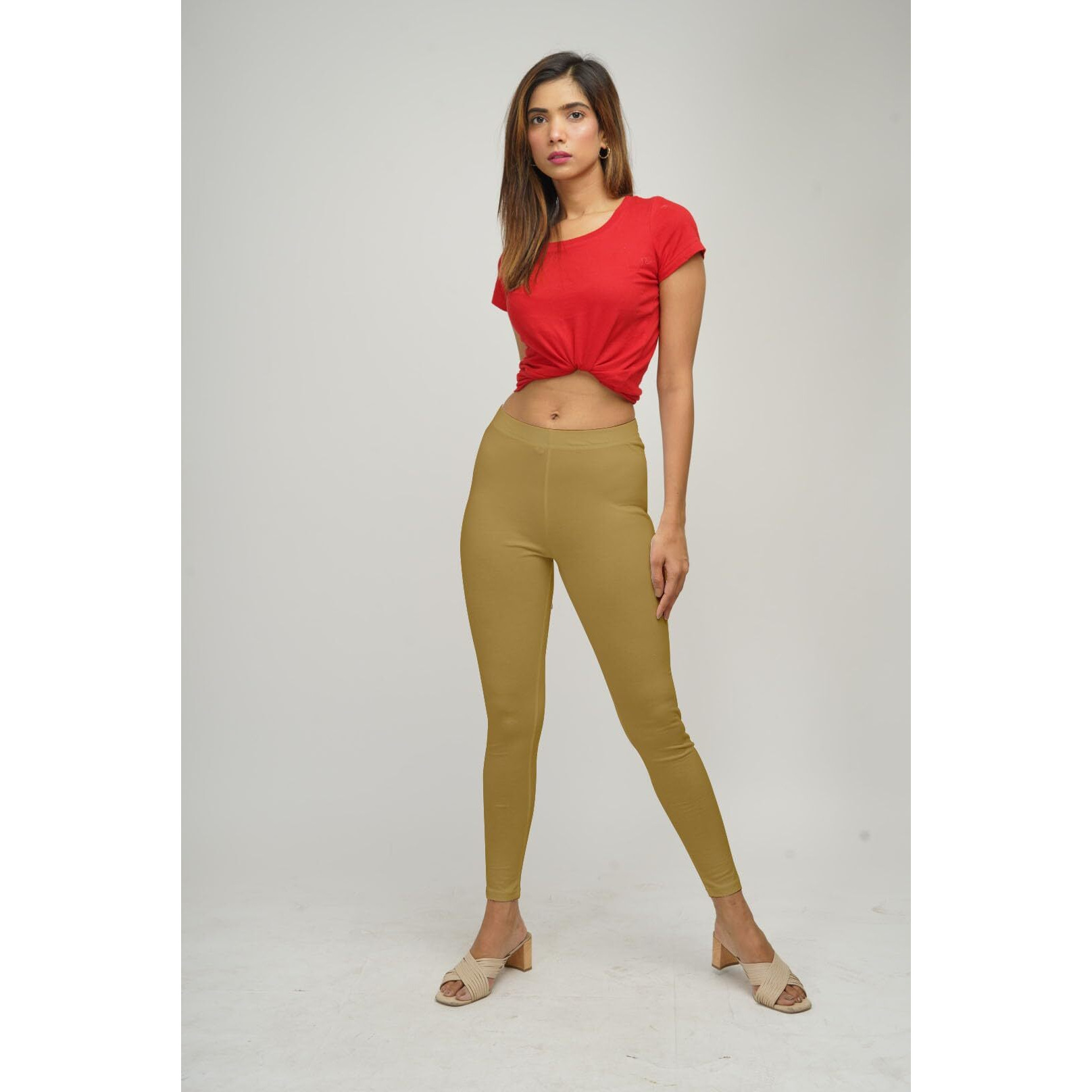 Ecolove Women's Cotton Fabric Leggings | Elastic Waist Band & Ankle Length With Slim Fit | Skinny Fit | Leggings For Women |Soft Seams, Dry Tech, Squat Proof | Comfortable & Stretchable | Beige (M)