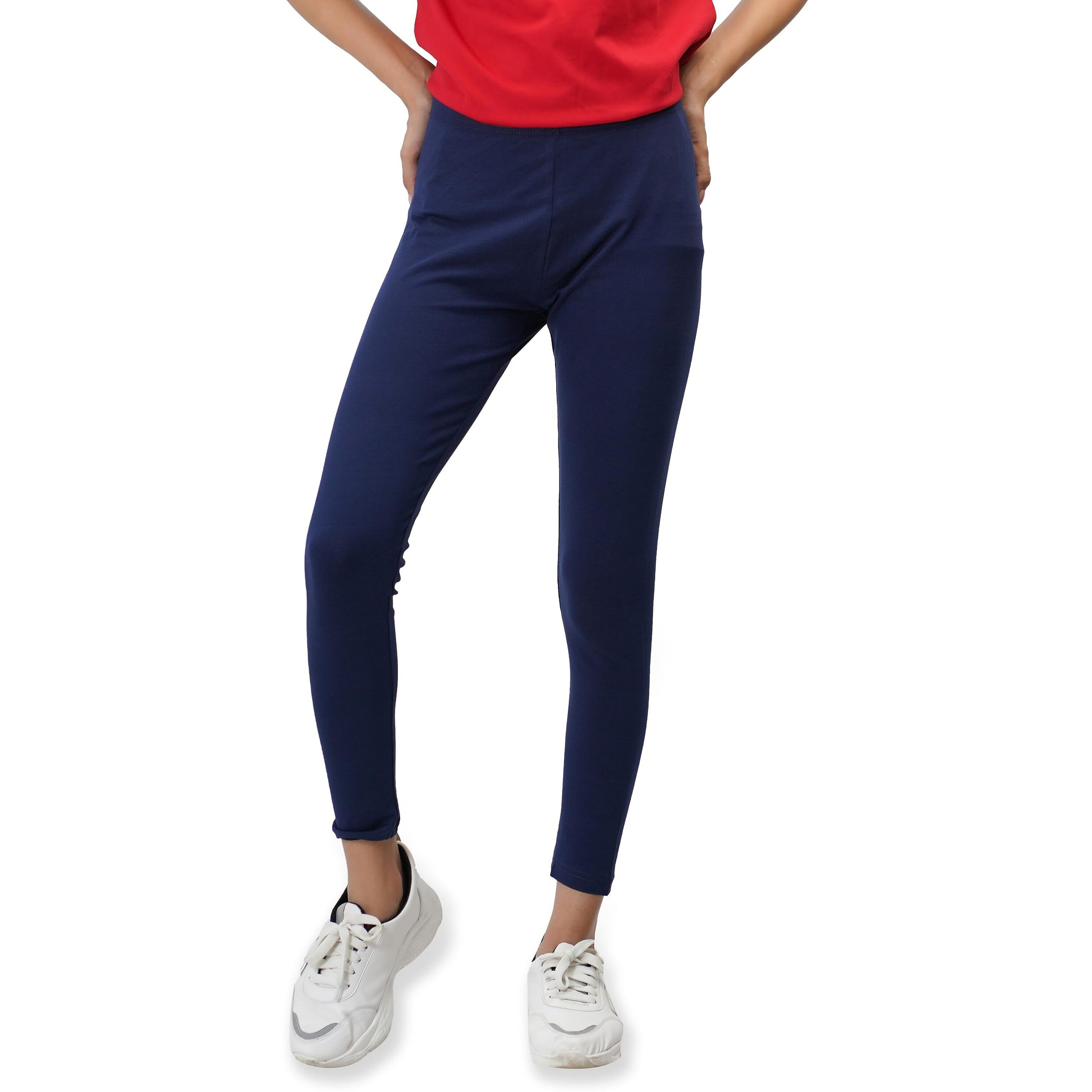 Ecolove Women's Cotton Fabric Leggings | Elastic Waist Band & Ankle Length With Slim Fit | Skinny Fit | Leggings For Women |Soft Seams, Dry Tech, Squat Proof | Comfortable & Stretchable | Navy (2Xl)