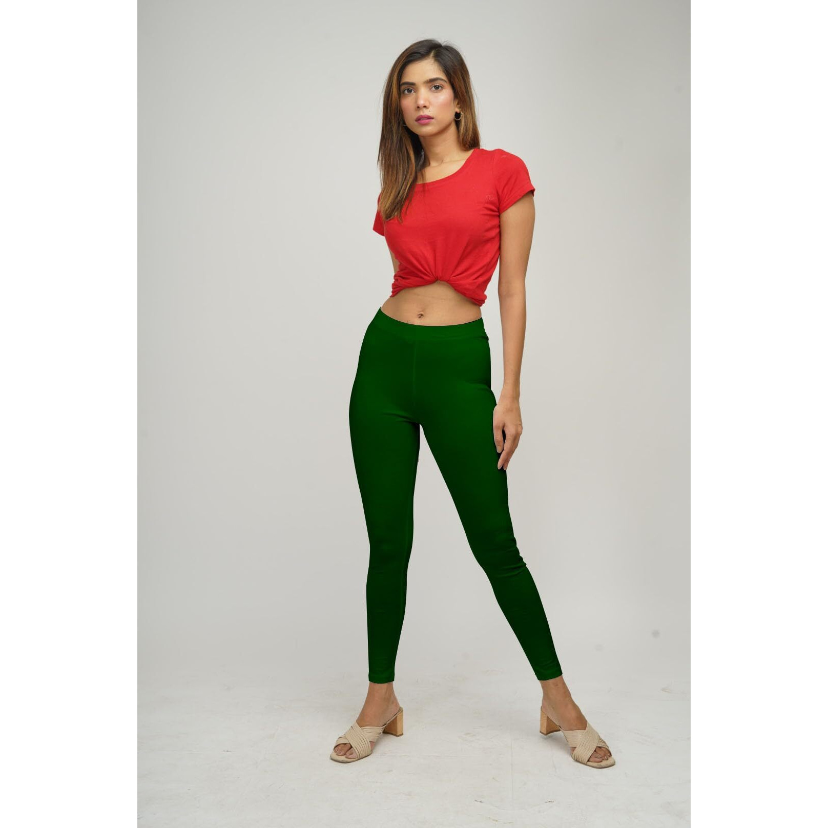 Ecolove Women's Cotton Fabric Leggings | Elastic Waist Band & Ankle Length With Slim Fit | Skinny Fit | Leggings For Women |Soft Seams, Dry Tech, Squat Proof | Comfortable & Stretchable | Green (2Xl)