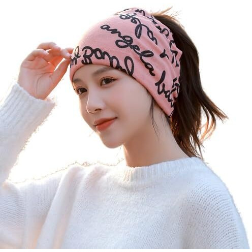 Alexvyan Orange Word Printed Ponytail Beanie Winter And Autumn Skull Cap Bandana Head Wear For Women Crochet Knit Cap Beanies Warm Caps Female Knitted Stylish Hat For Women's Girls & Ladies Fashion