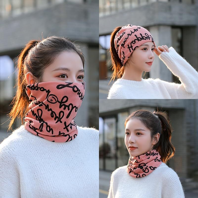 Alexvyan Orange Word Printed Ponytail Beanie Winter And Autumn Skull Cap Bandana Head Wear For Women Crochet Knit Cap Beanies Warm Caps Female Knitted Stylish Hat For Women's Girls & Ladies Fashion
