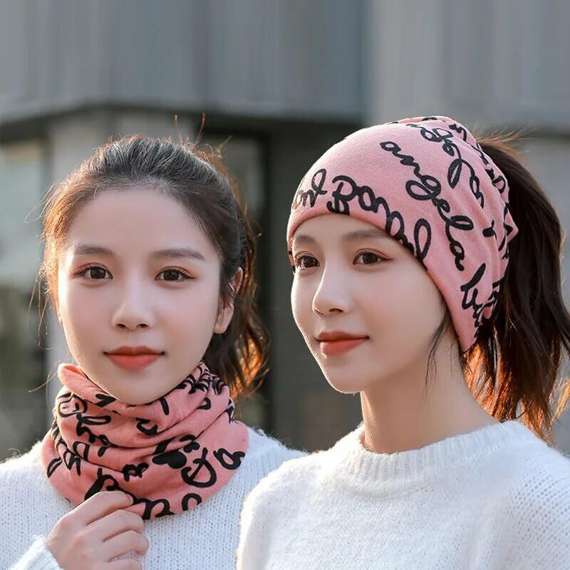 Alexvyan Orange Word Printed Ponytail Beanie Winter And Autumn Skull Cap Bandana Head Wear For Women Crochet Knit Cap Beanies Warm Caps Female Knitted Stylish Hat For Women's Girls & Ladies Fashion
