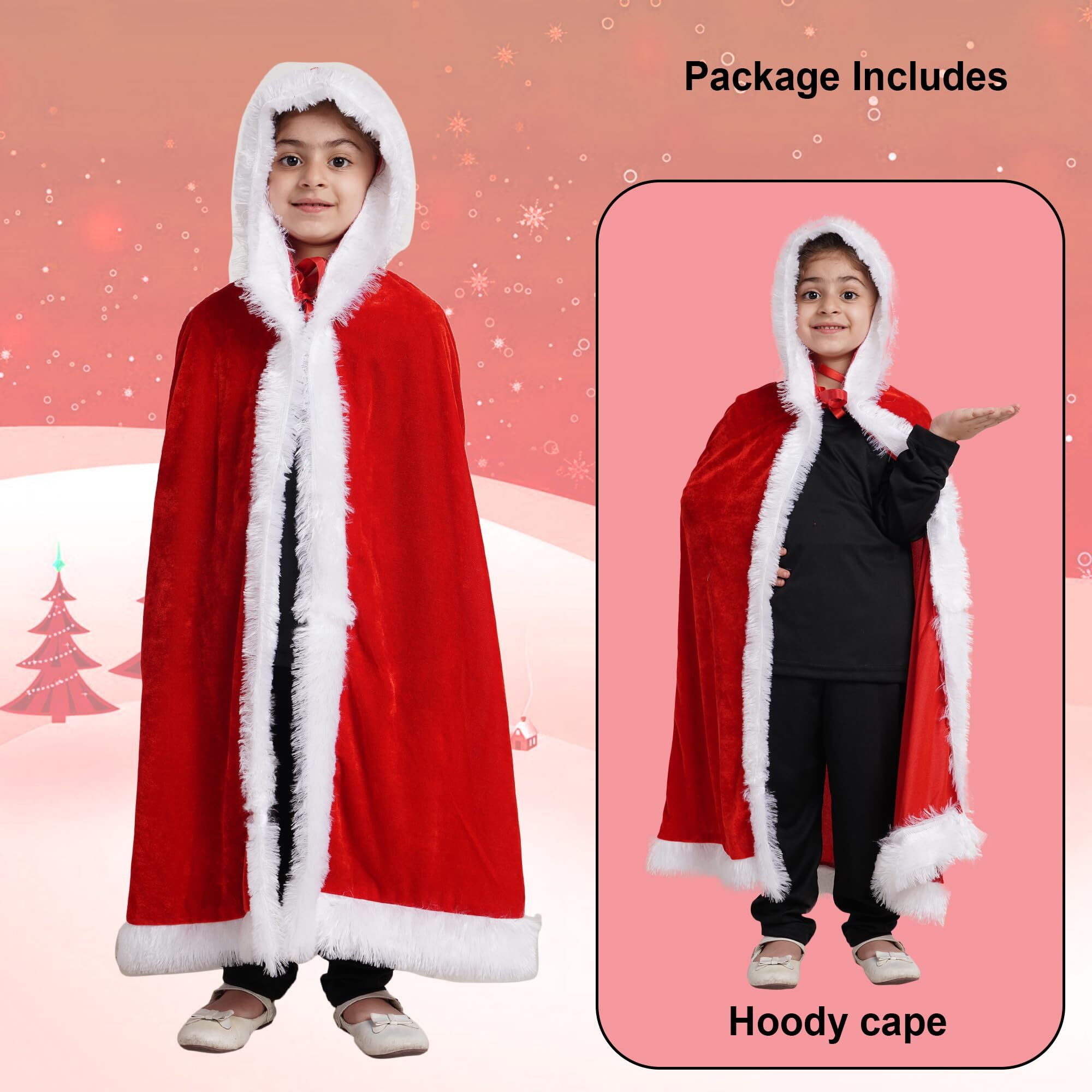 Kaku Fancy Dresses Santa Cape, Robe, Hood For Christmas Day In Velvet Fabric - Red & White 5-6 Years, For Boy & Girls