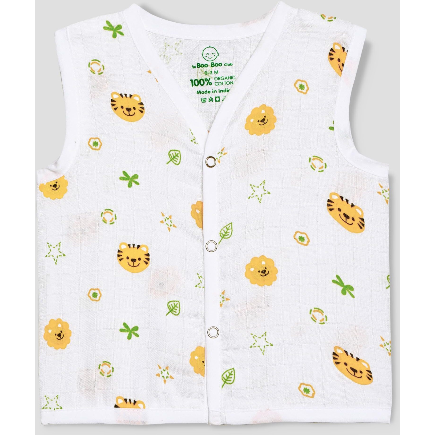 The Boo Boo Club Organic Cotton Baby Jhabla | Pack Of 4 Newborn Sleeveless Jabla | 0 To 3 Months Infant Summer Wear | Soft & Breathable Muslin Fabric | Easy Button Closure Vest