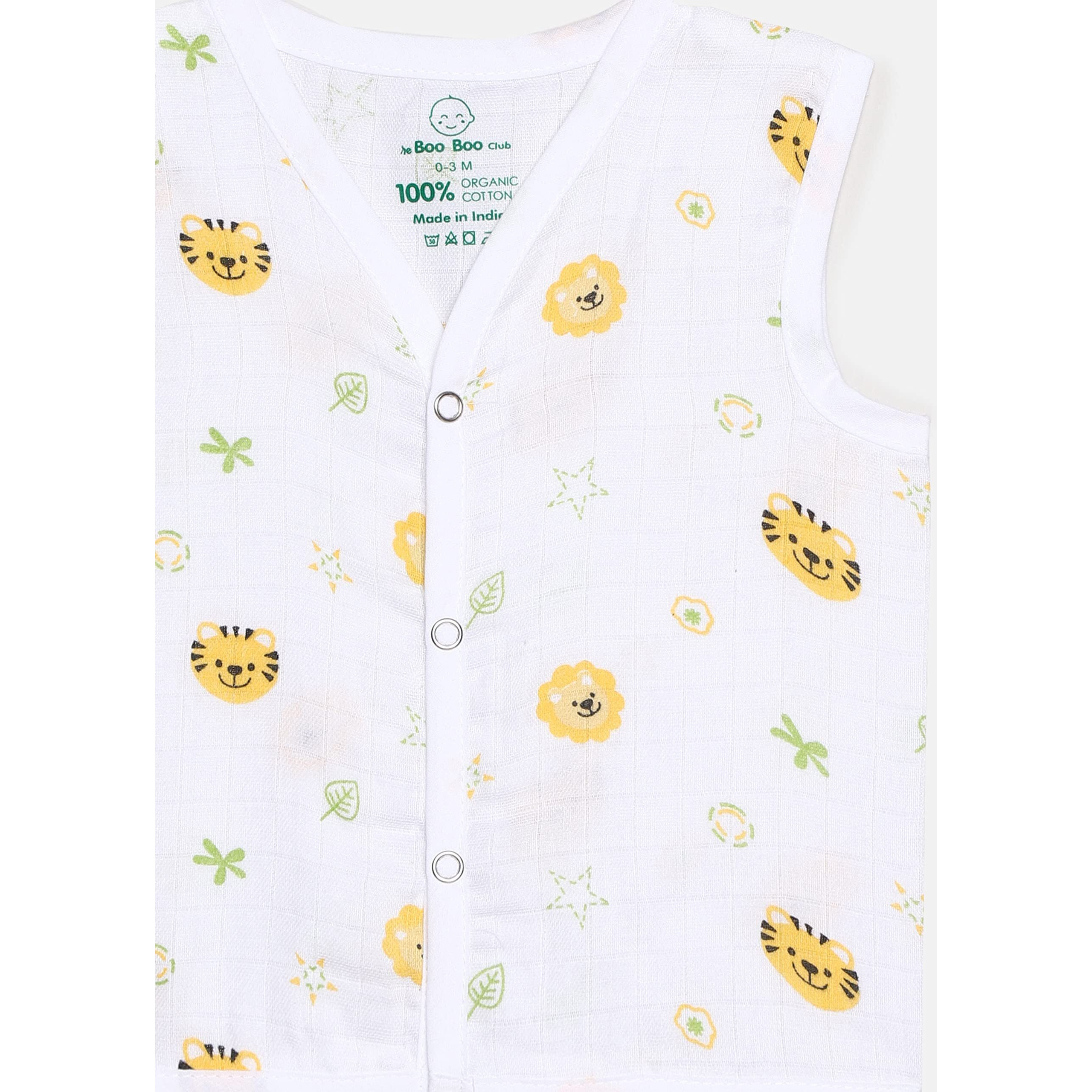 The Boo Boo Club Organic Cotton Baby Jhabla | Pack Of 4 Newborn Sleeveless Jabla | 0 To 3 Months Infant Summer Wear | Soft & Breathable Muslin Fabric | Easy Button Closure Vest