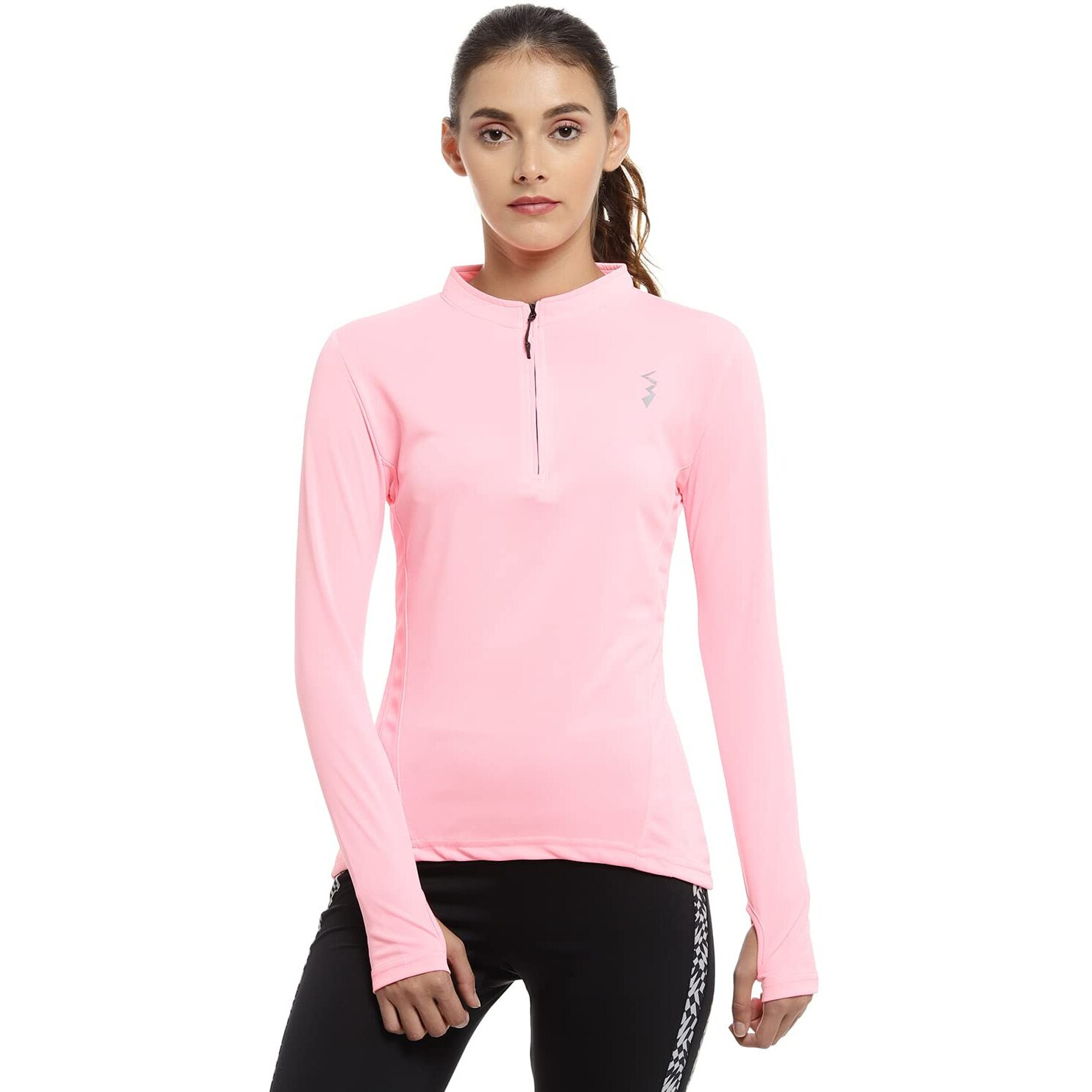 Campus Sutra Women's Solid Pink Mock Neck Dri-Fit Activewear T-Shirt Regular Fit For Casual Wear | Structured T-Shirt Crafted With Comfort Fit And High-Performance For Everyday Wear