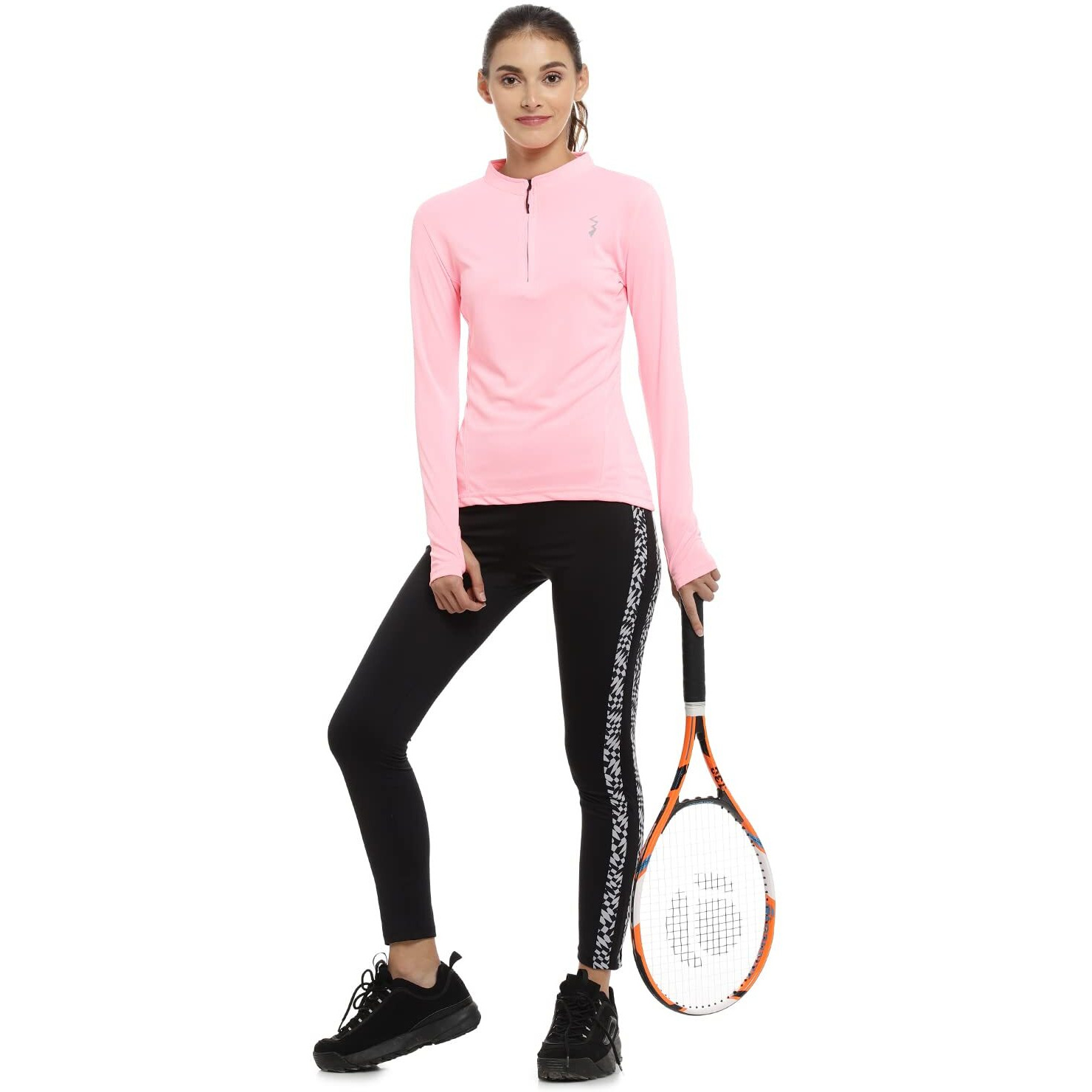 Campus Sutra Women's Solid Pink Mock Neck Dri-Fit Activewear T-Shirt Regular Fit For Casual Wear | Structured T-Shirt Crafted With Comfort Fit And High-Performance For Everyday Wear