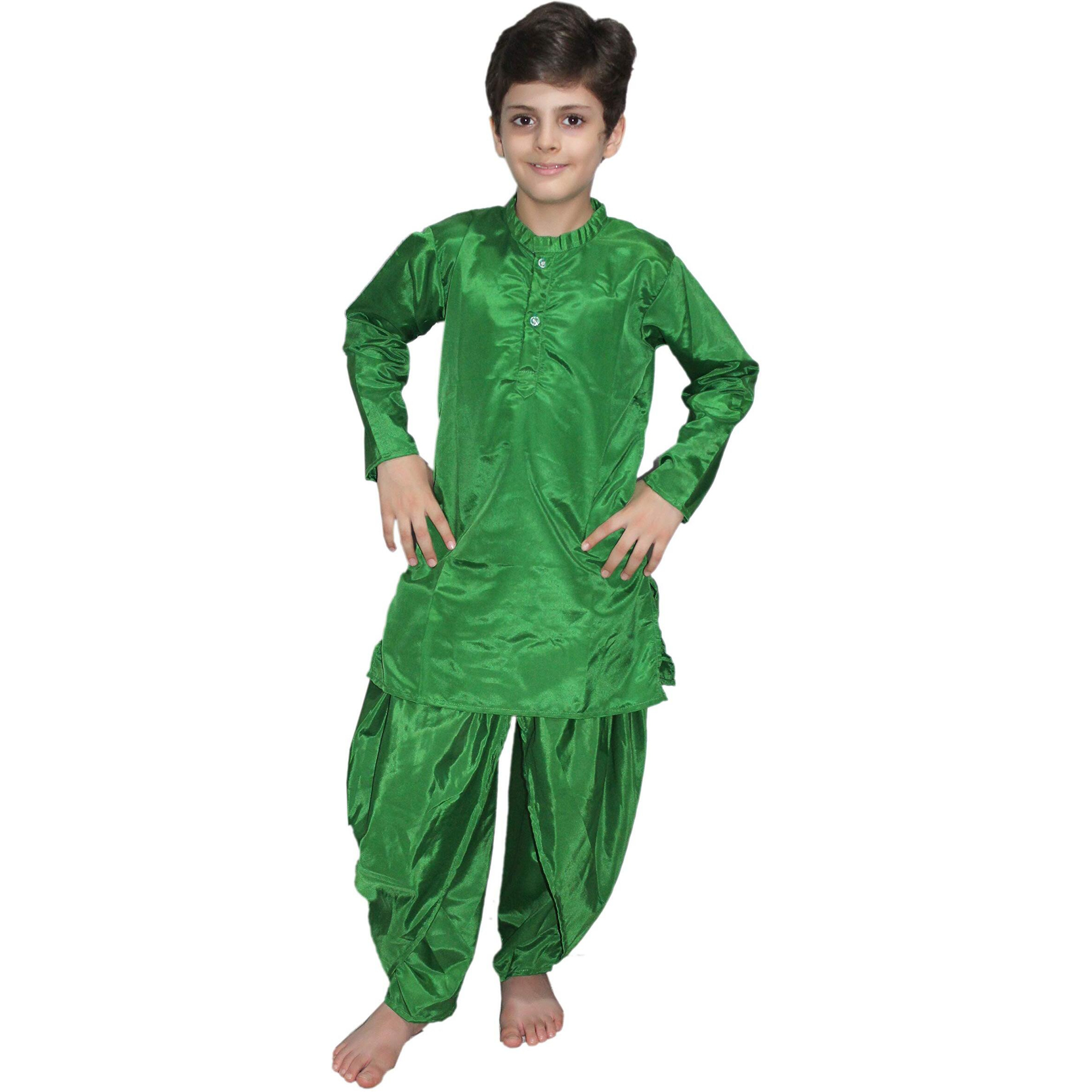 Kaku Fancy Dresses Polyester Indian Ethnic Wear Green Dhoti Kurta Costume -Green, 3-4 Years, For Boys