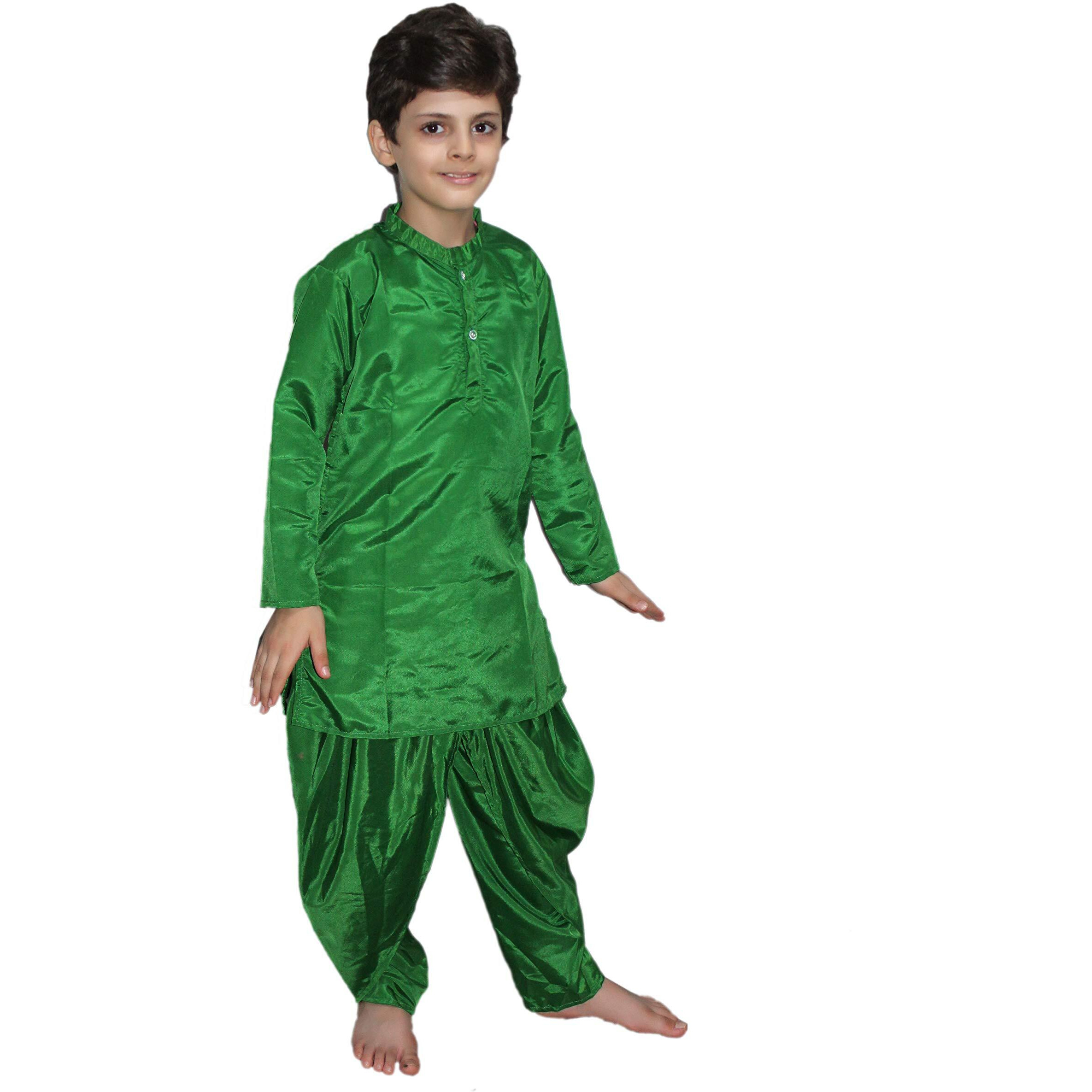 Kaku Fancy Dresses Polyester Indian Ethnic Wear Green Dhoti Kurta Costume -Green, 3-4 Years, For Boys