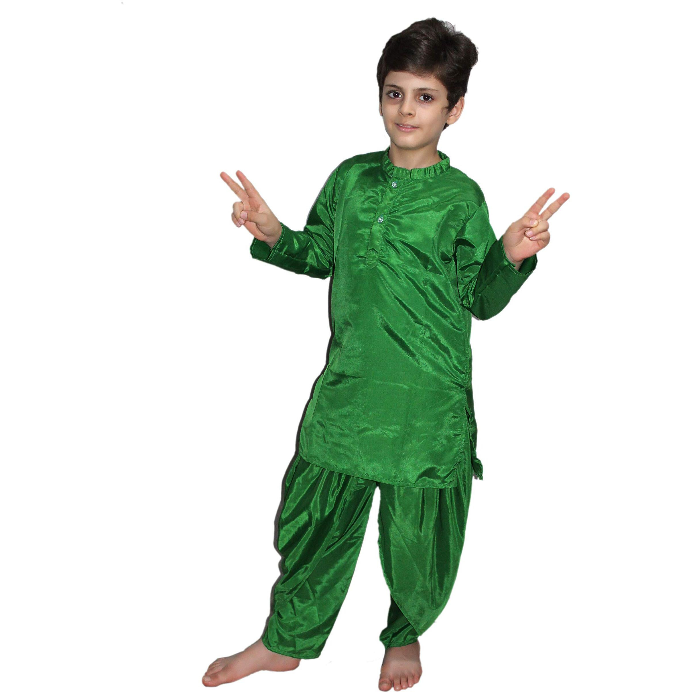 Kaku Fancy Dresses Polyester Indian Ethnic Wear Green Dhoti Kurta Costume -Green, 3-4 Years, For Boys