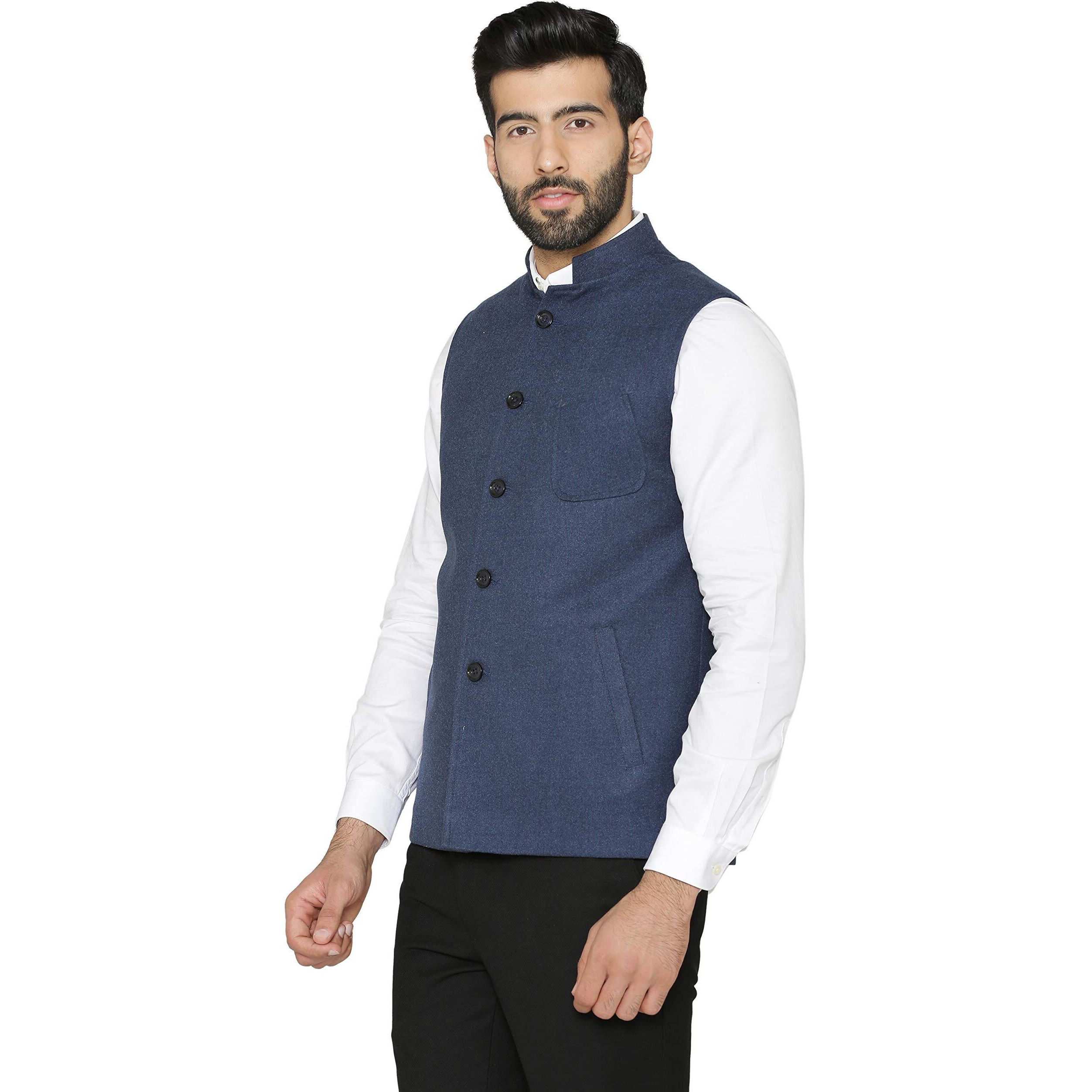 Wintage Men's Tweed Wool Nehru Jacket  Dark Blue