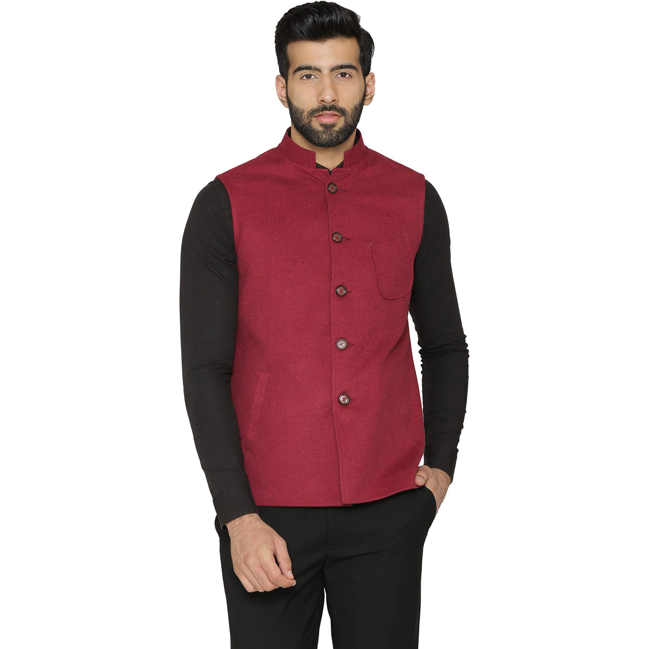 Wintage Men's Tweed Wool Nehru Jacket  Red