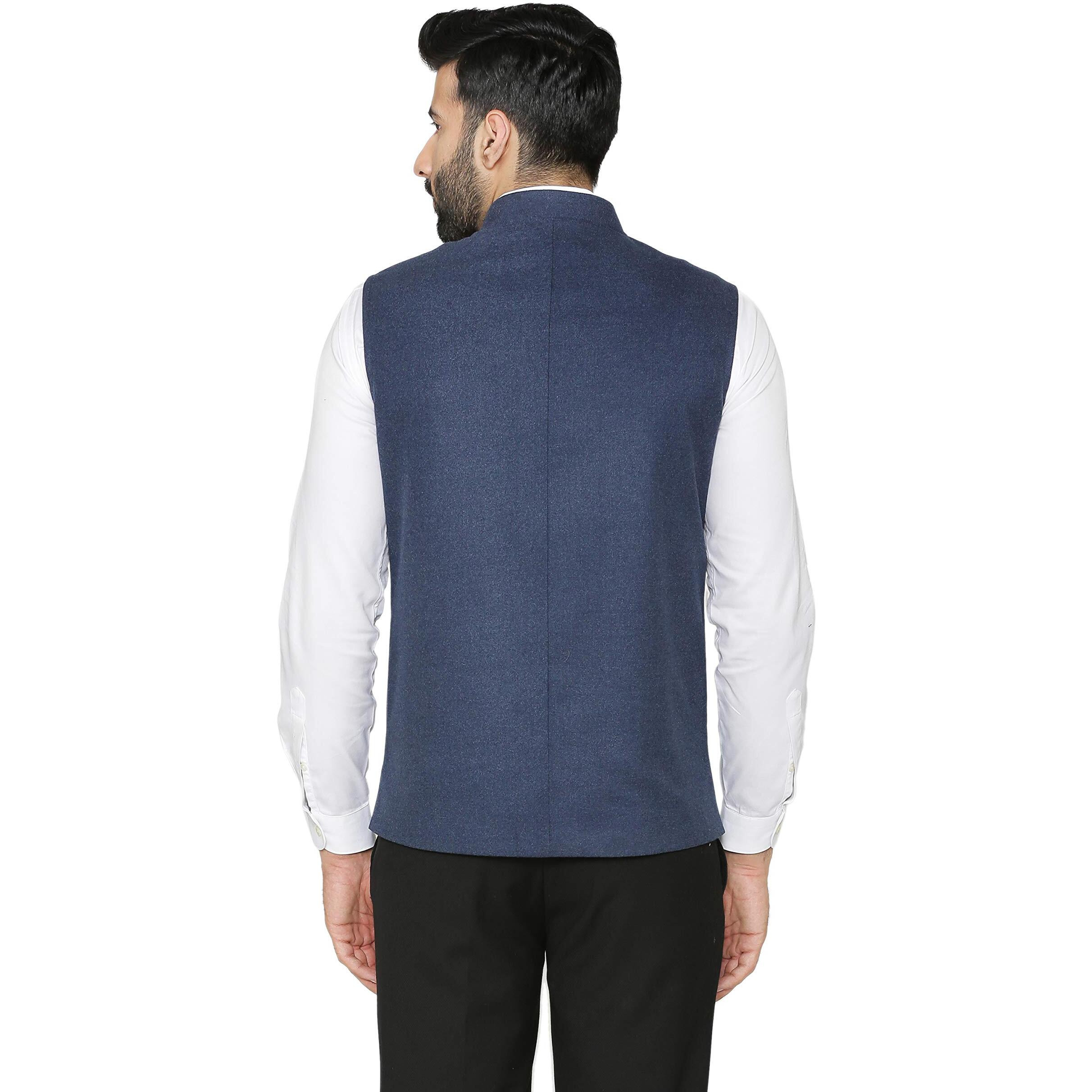 Wintage Men's Tweed Wool Nehru Jacket  Dark Blue