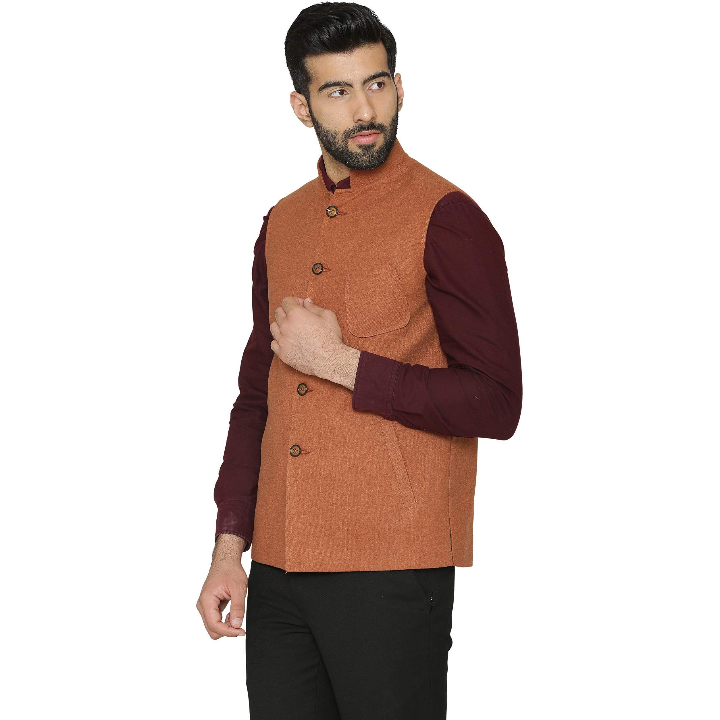 Wintage Men's Tweed Wool Nehru Jacket  Dark Orange