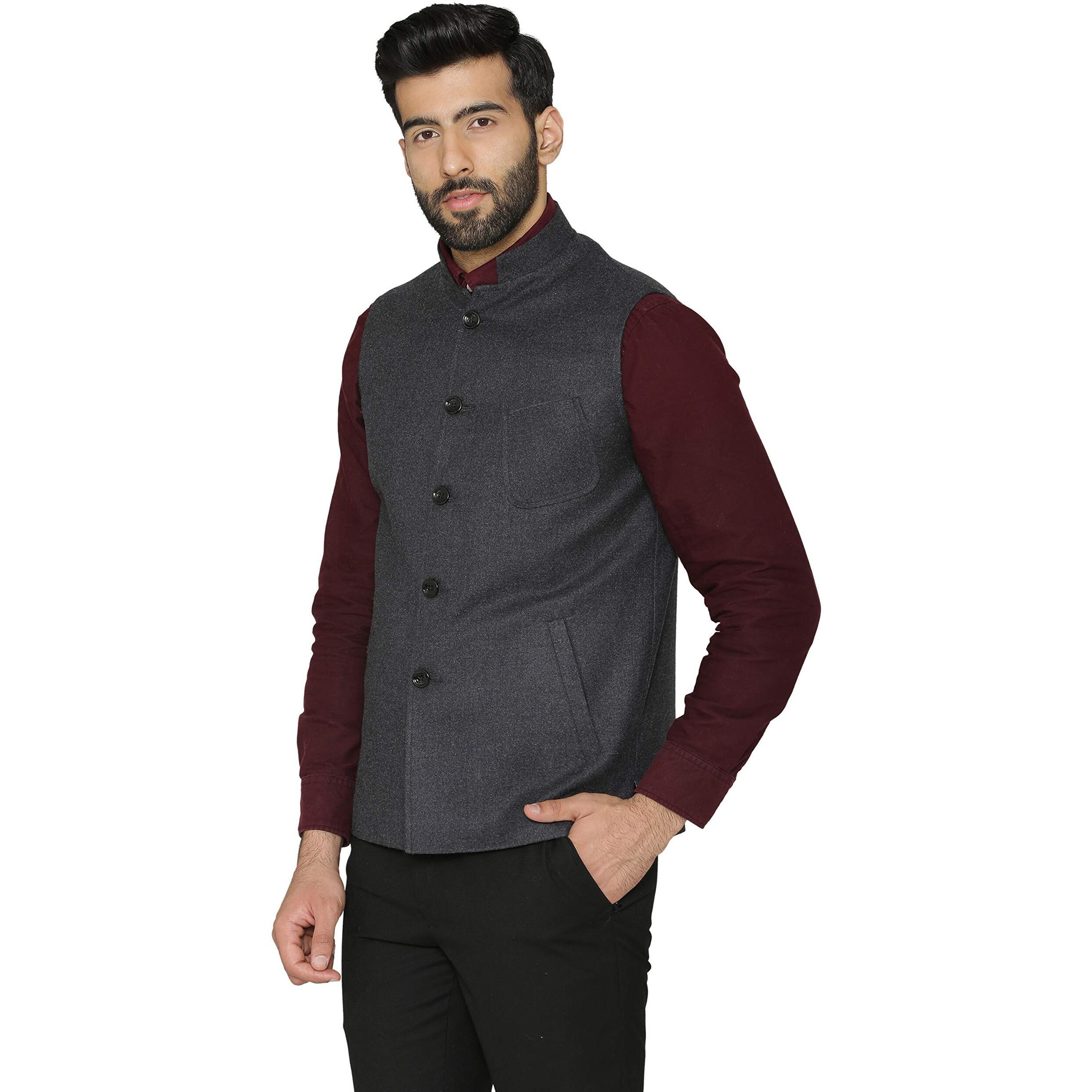 Wintage Men's Tweed Wool Nehru Jacket  Grey
