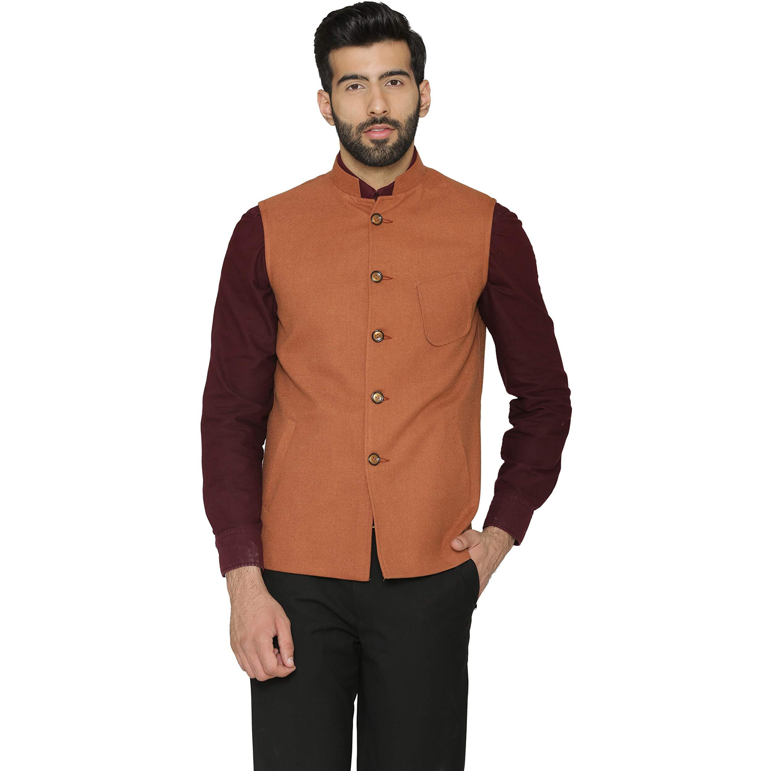 Wintage Men's Tweed Wool Nehru Jacket  Dark Orange