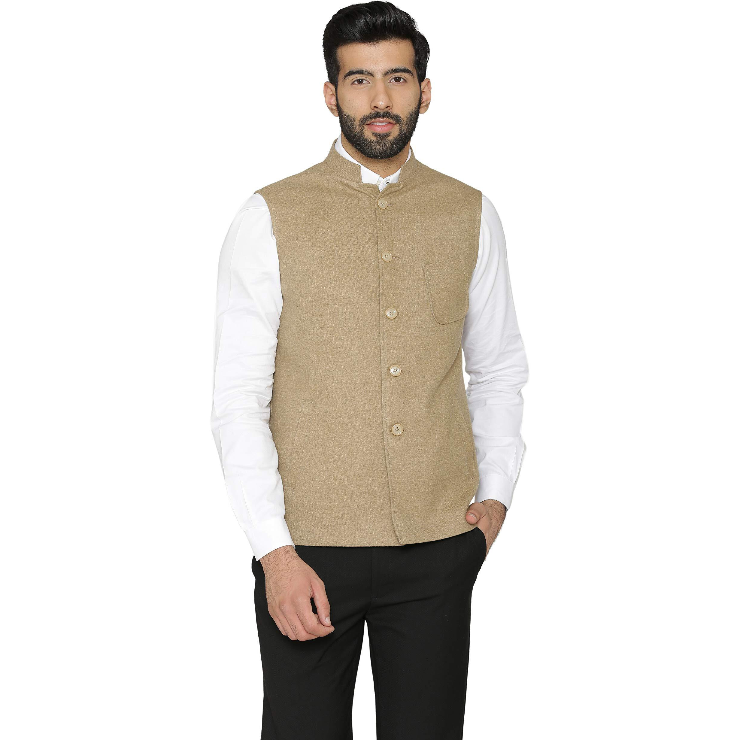 Wintage Men's Tweed Wool Nehru Jacket  Light Brown