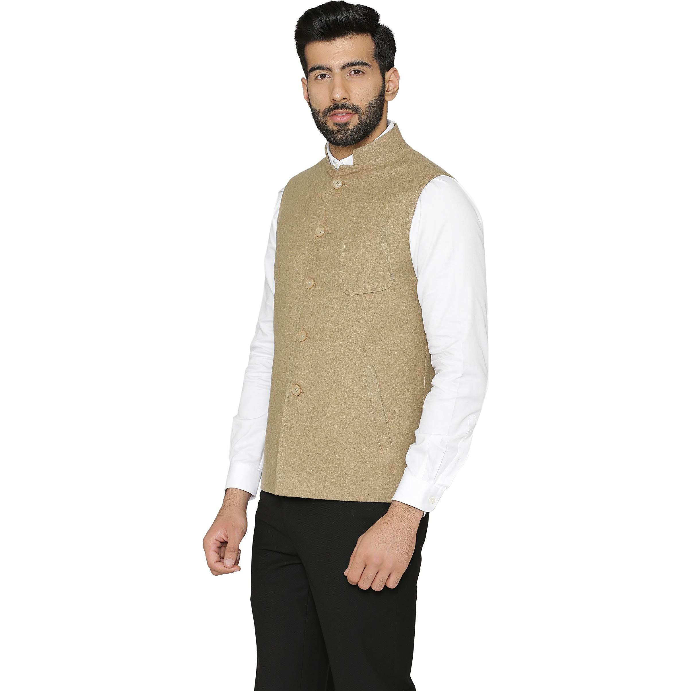 Wintage Men's Tweed Wool Nehru Jacket  Light Brown