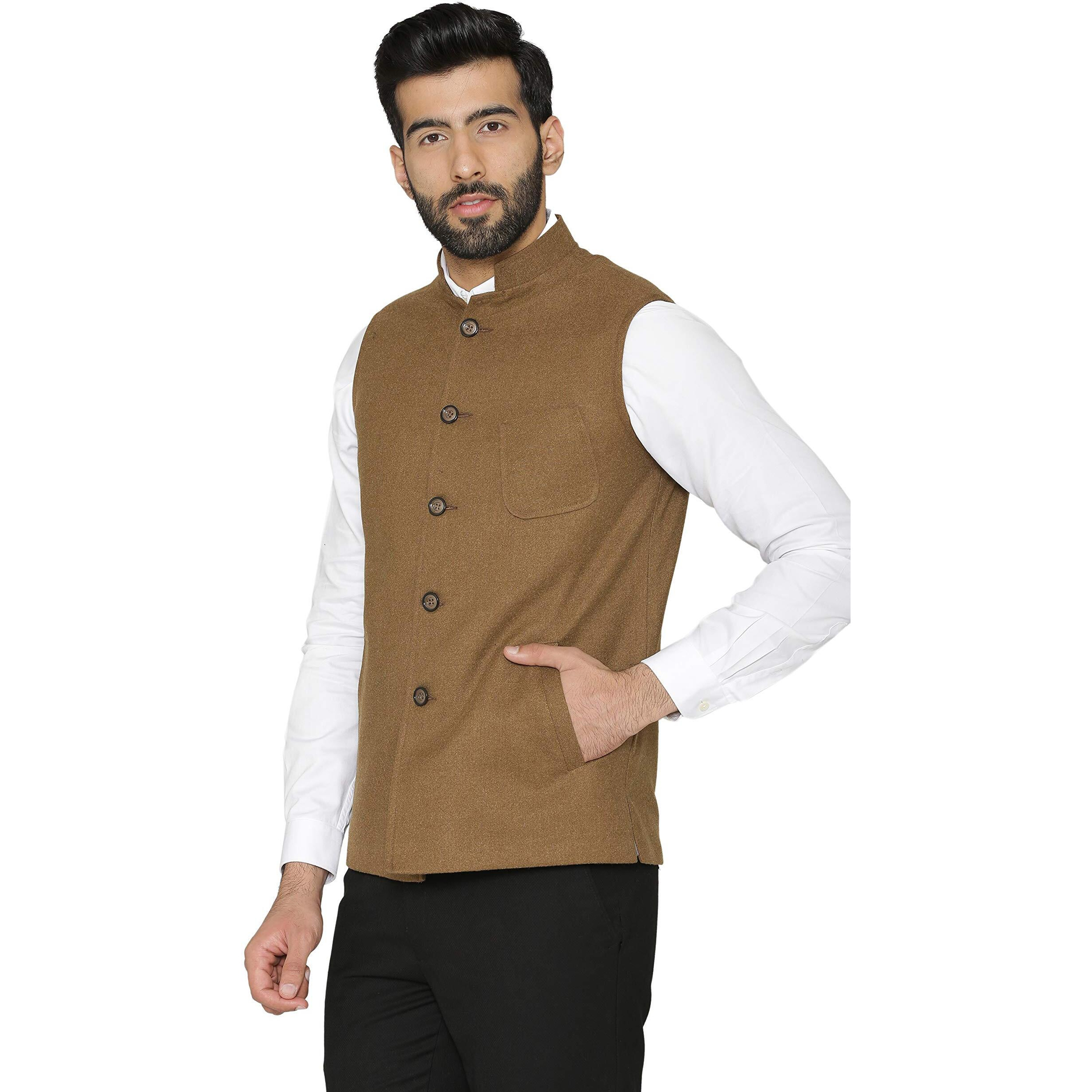 Wintage Men's Tweed Wool Nehru Jacket  Brown