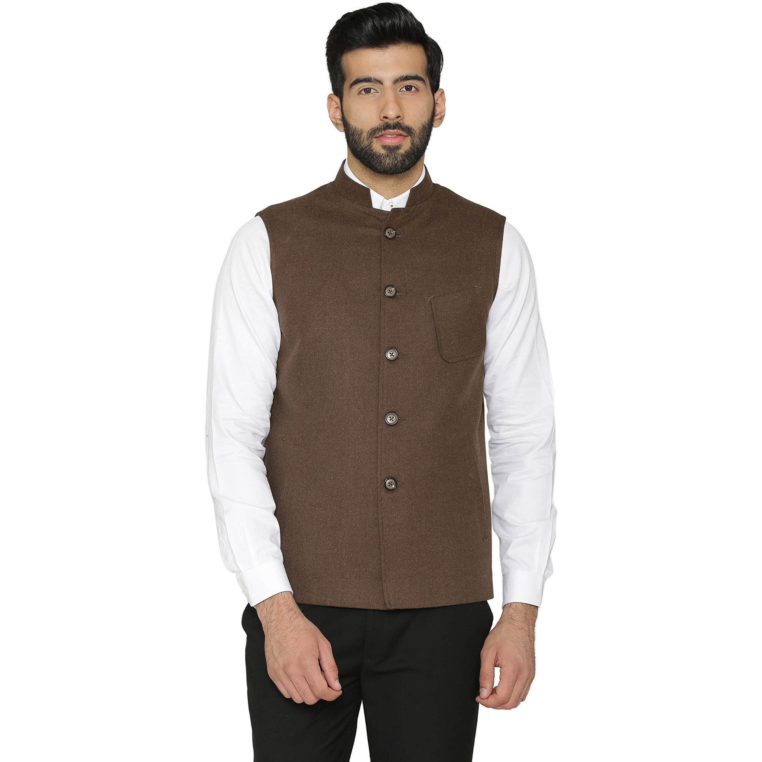 Wintage Men's Tweed Wool Nehru Jacket  Dark Brown