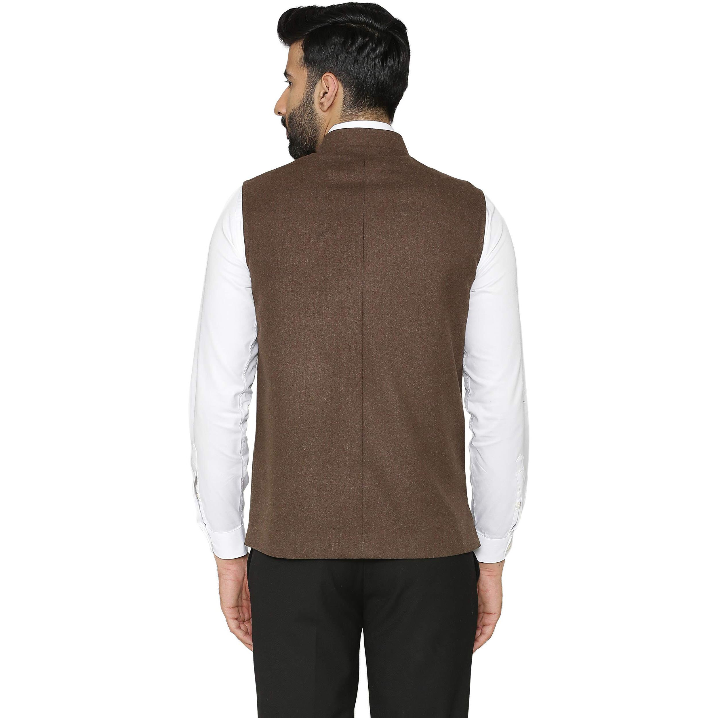 Wintage Men's Tweed Wool Nehru Jacket  Dark Brown