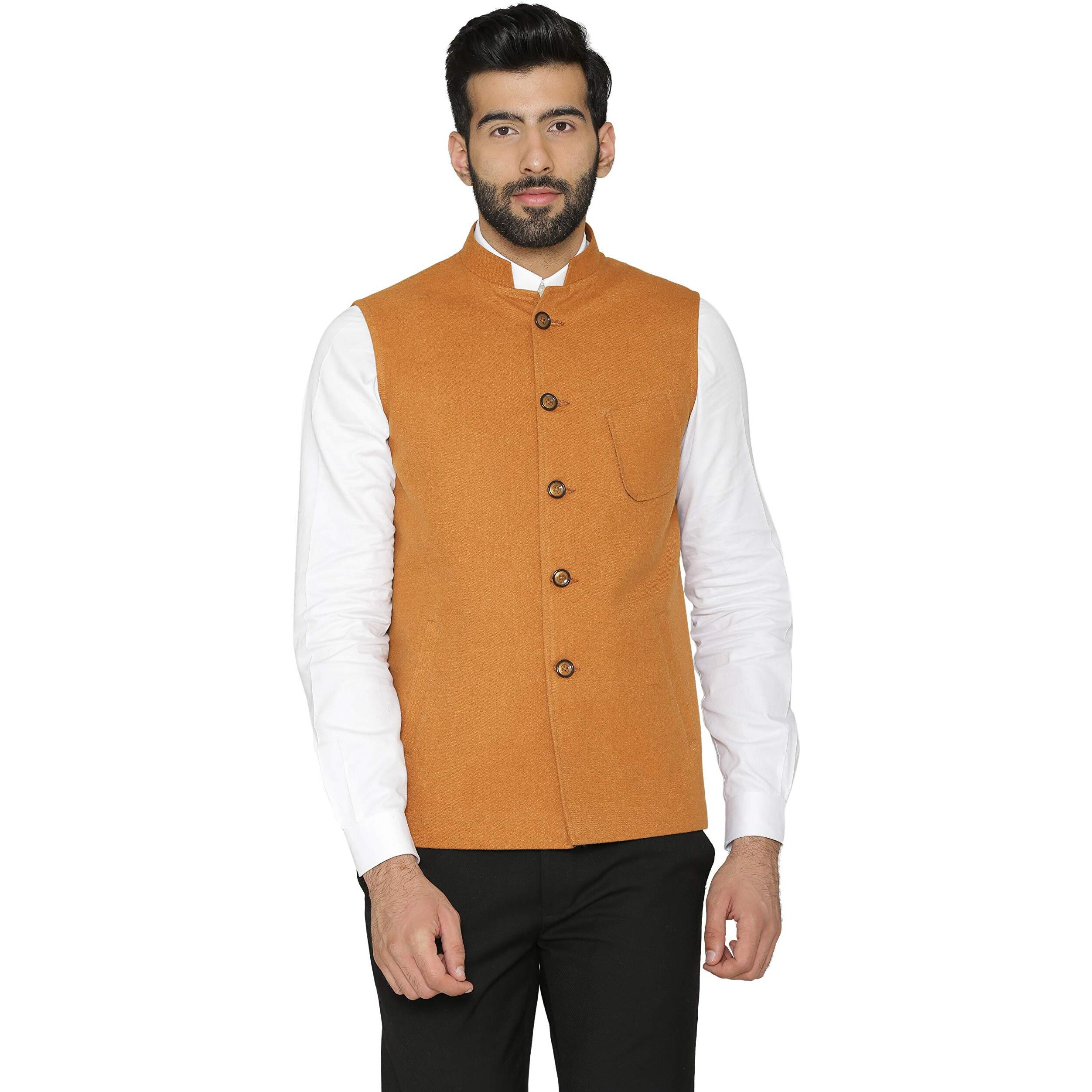 Wintage Men's Tweed Wool Nehru Jacket  Orange