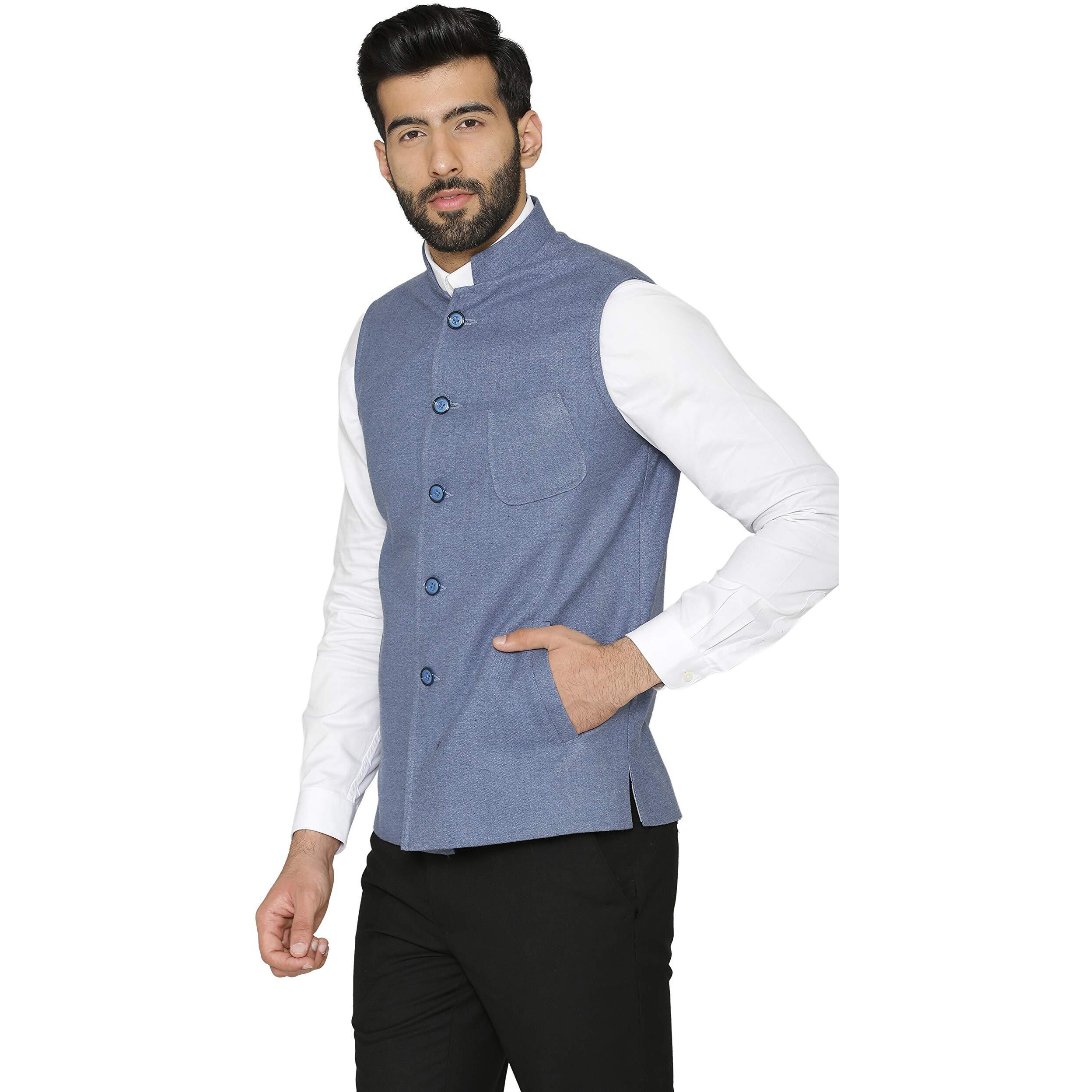 Wintage Men's Tweed Wool Nehru Jacket  Blue