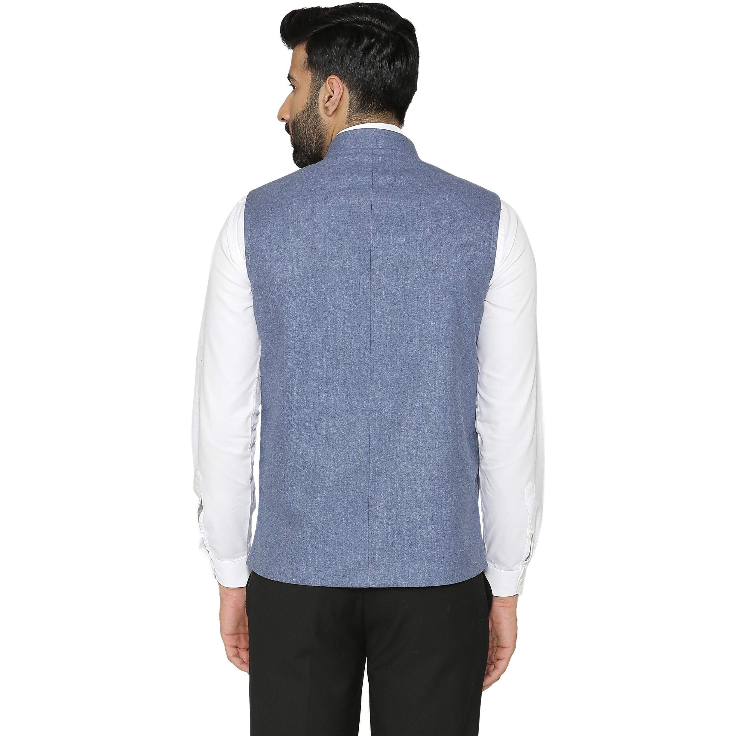 Wintage Men's Tweed Wool Nehru Jacket  Blue