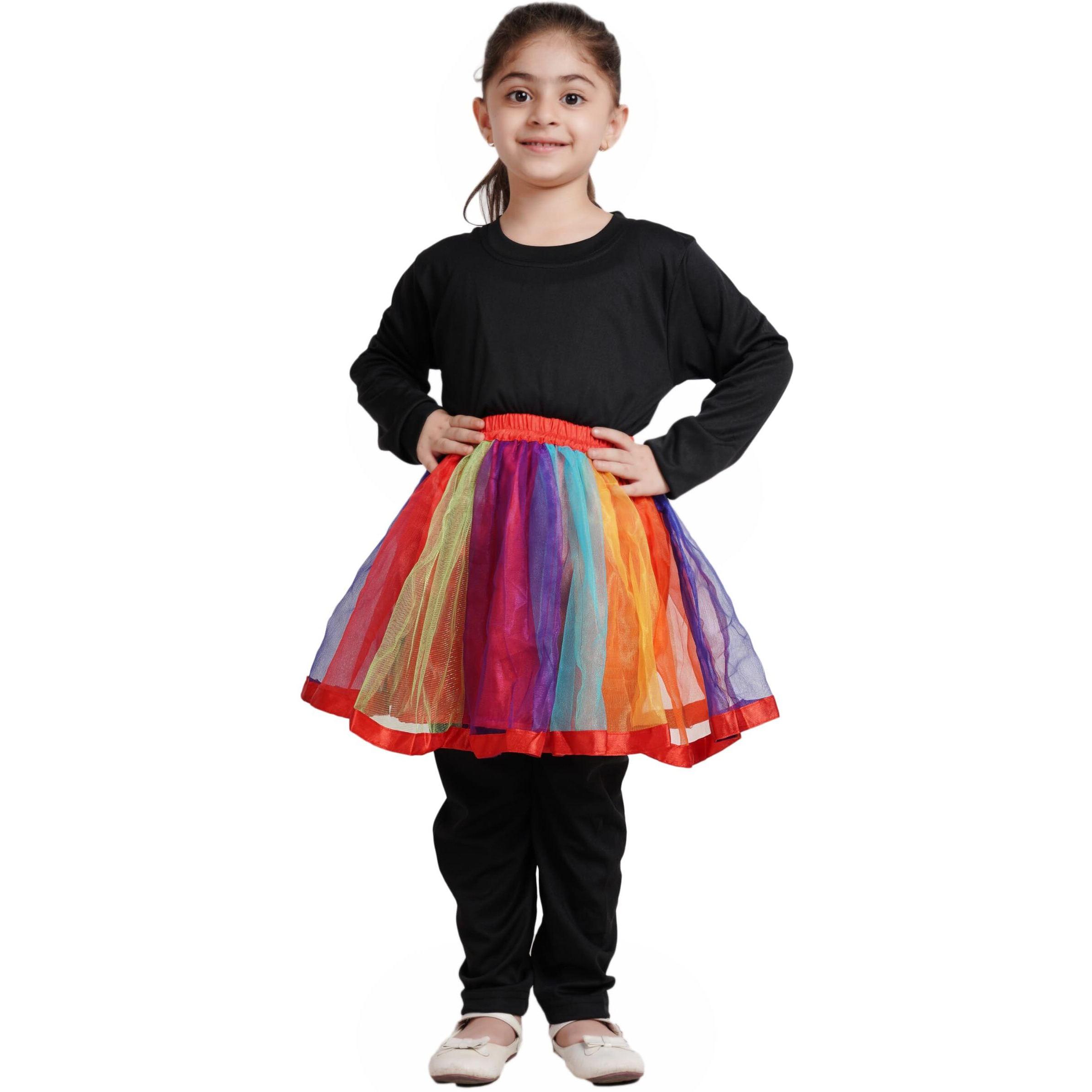 Kaku Fancy Dresses Rainbow Tu Tu Skirt/Summer Fluffy/Tulle Skirt For Kids/Tutus Dancing Pettiskirt -Multicolor, 3-4 Years, For Girls
