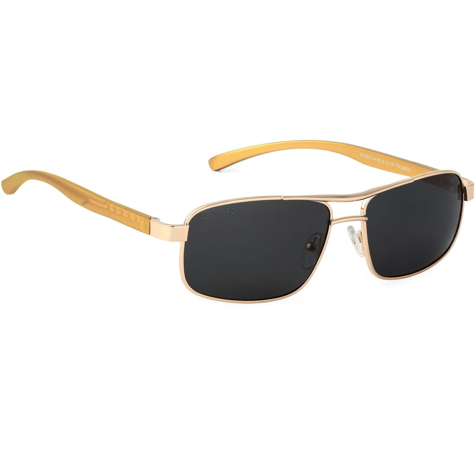 Royal Son Men Retro Rectangle Polarized Sunglasses Golden Frame, Black Lens (Large)