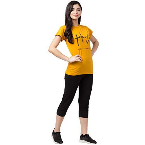 Funday Fashion Women's Cotton Blend Printed Nightwear Set Pack Of 1 (Sys-8006-08_Yellow_Medium, Capri)