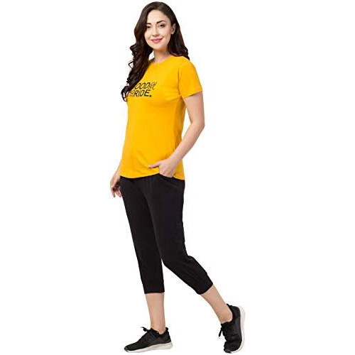 Funday Fashion Women's Cotton Blend Printed Nightwear Set Pack Of 1 (Sys-8006-08_Yellow & Black_Small)