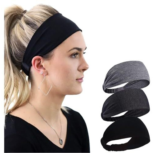 Paropkar Elastic Headband Sweatband & Sports Headband For Running Cycling Gym Yoga Basketball - Stretchy Moisture Wicking Unisex Hairband (Black Light & Dark Grey)
