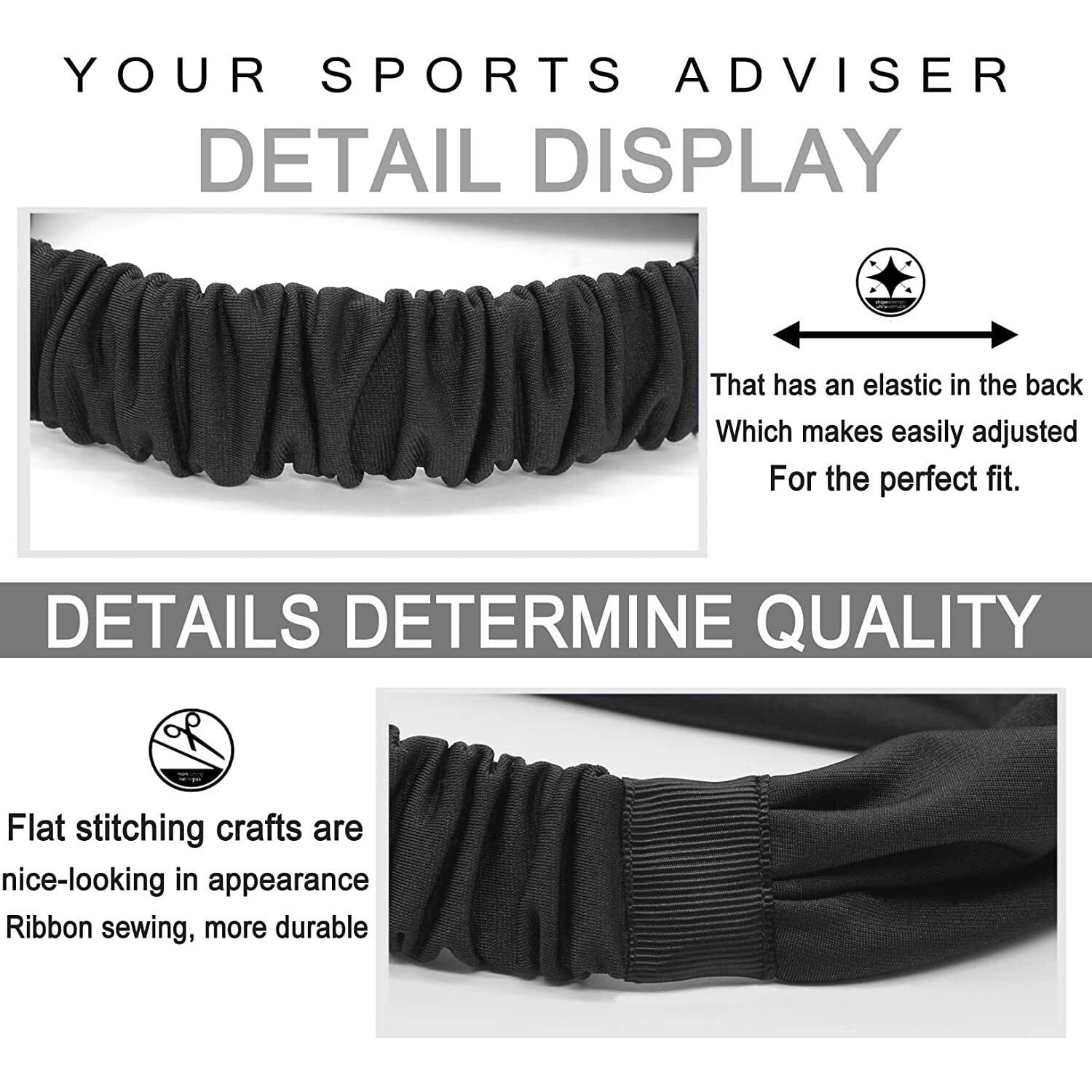 Paropkar Elastic Headband Sweatband & Sports Headband For Running Cycling Gym Yoga Basketball - Stretchy Moisture Wicking Unisex Hairband (Black Light & Dark Grey)