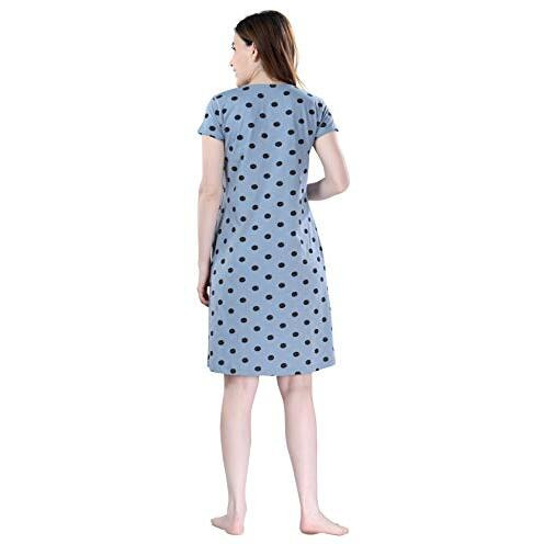 Av2 Women's Cotton Printed Maternity Feeding Midi Nighty (Grey, Large)