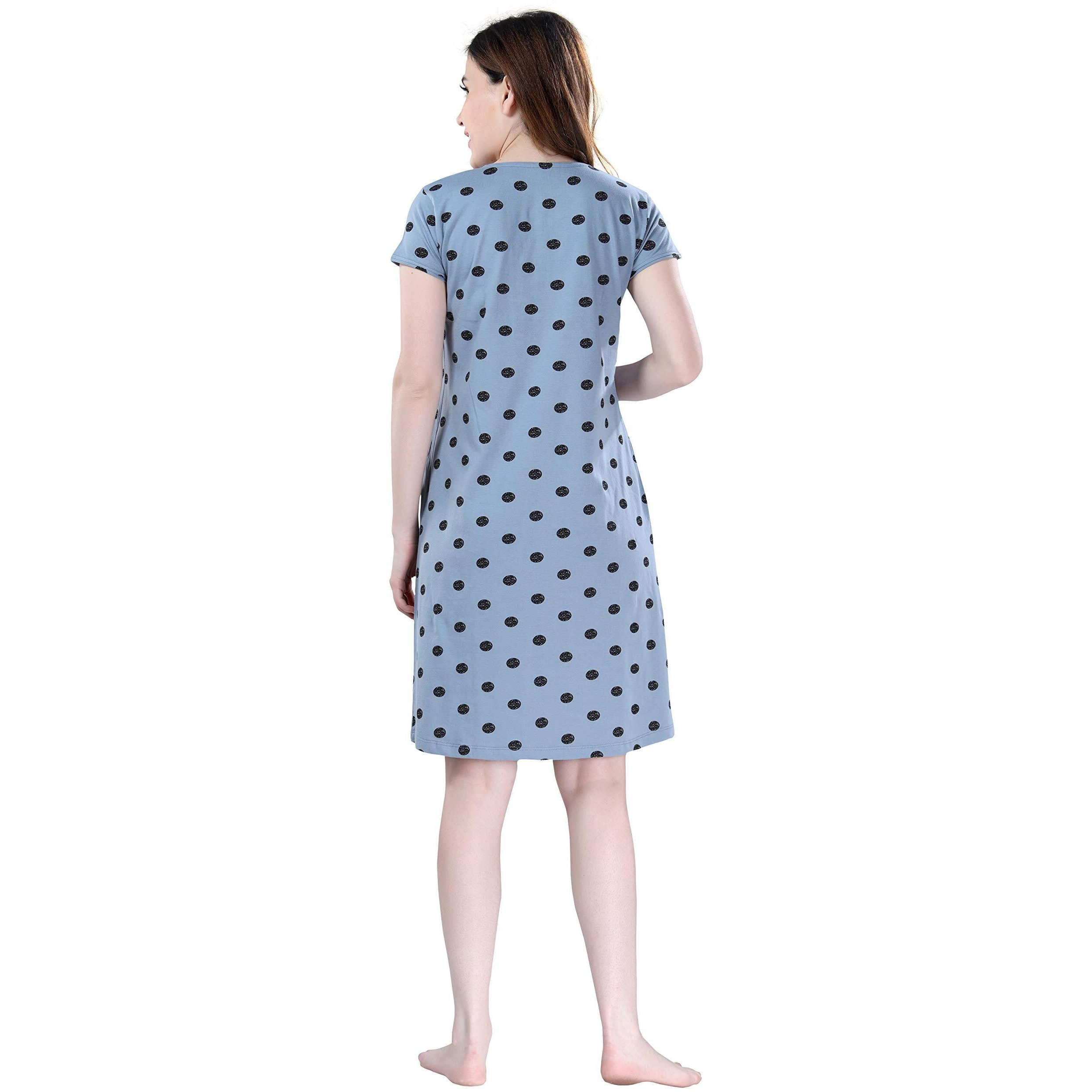 Av2 Cotton Women Printed Maternity Feeding Midi Nighty Grey Xl