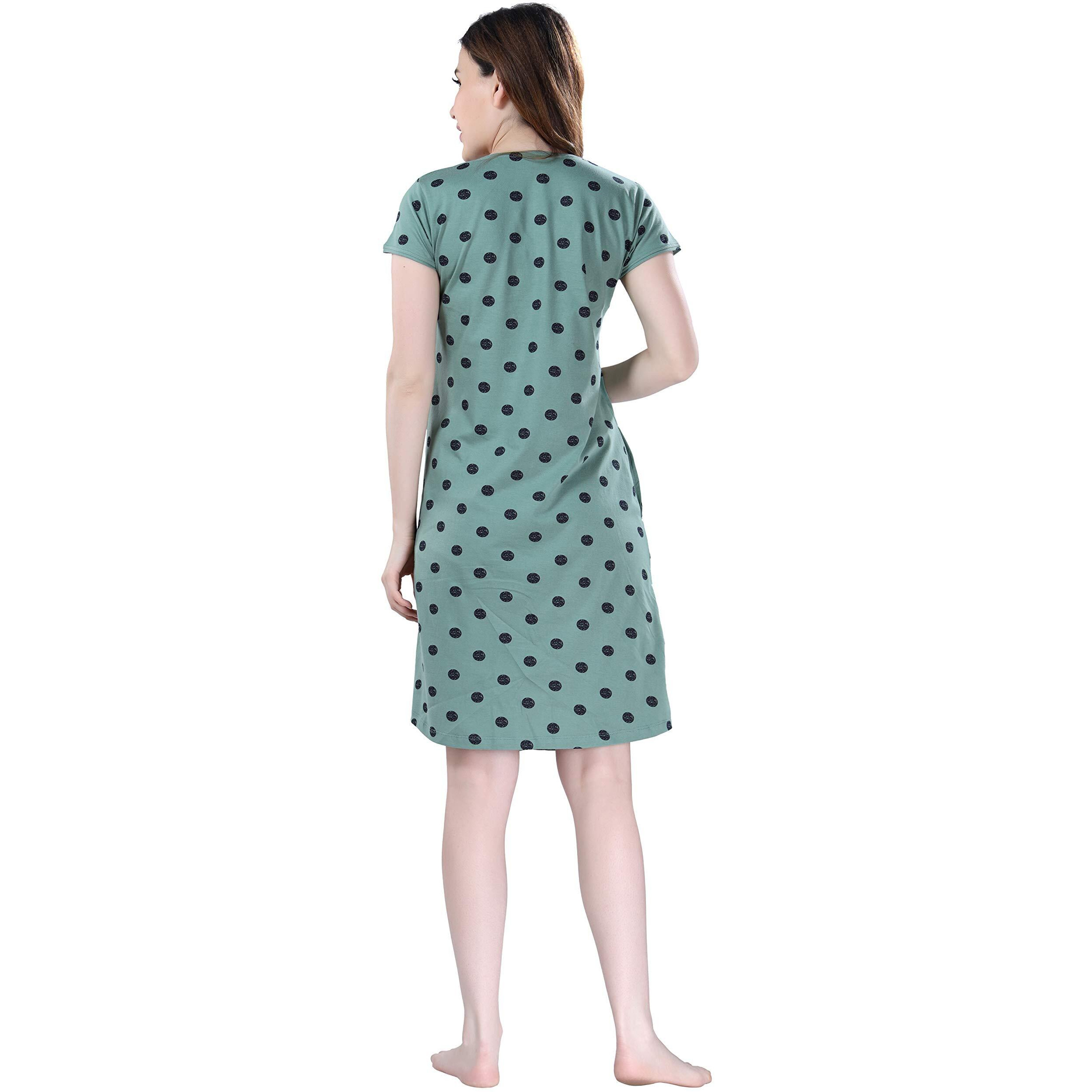 Av2 Women's Cotton |Women Printed| Maternity Feeding Midi Nighty| Green |M