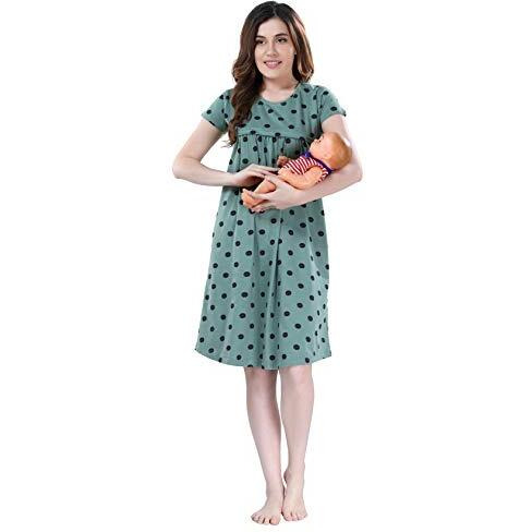 Av2 Women's Cotton All Over Print Midi Maternity Nighty (3099Bxxl_Green_2Xl)