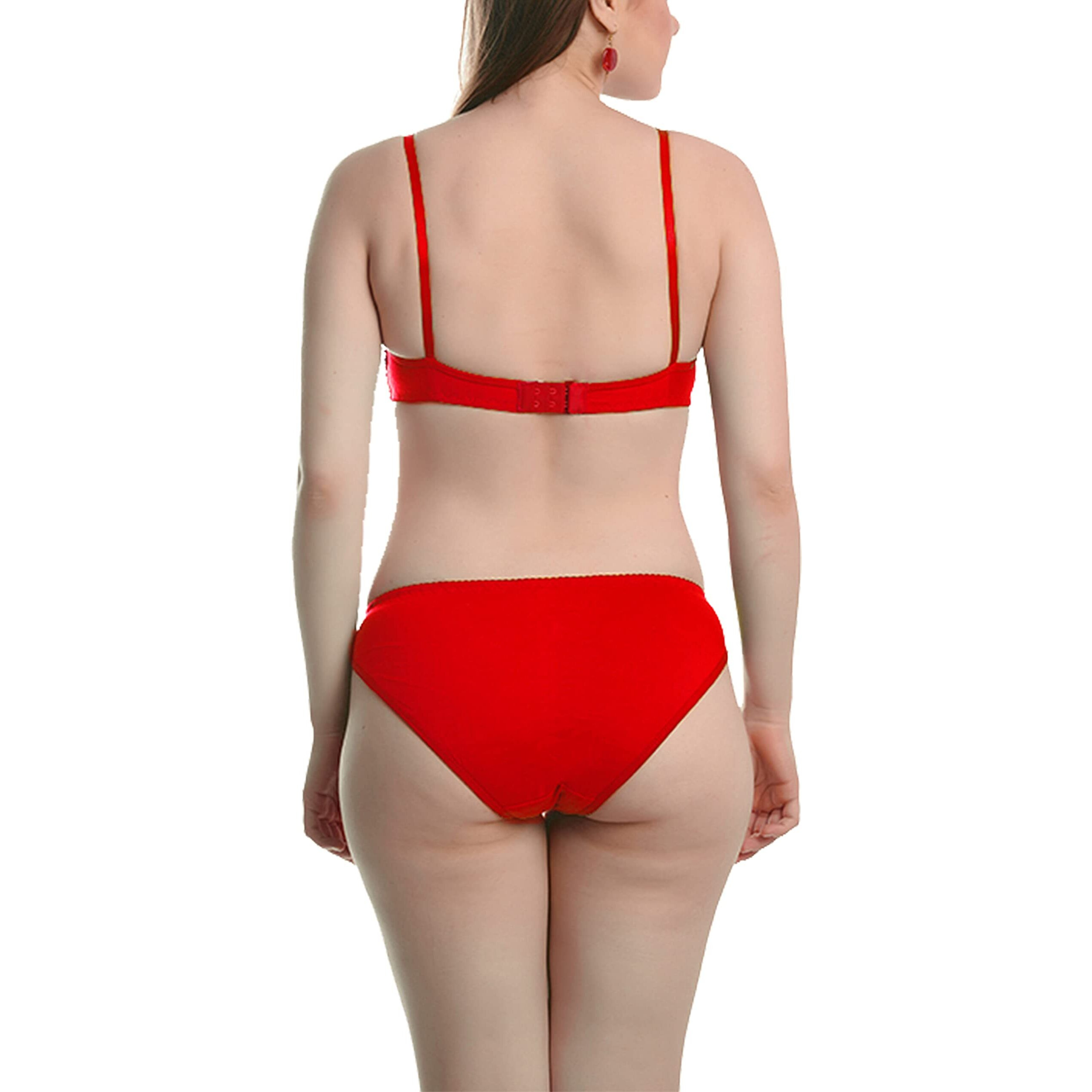 Fims - Fashion Is My Style Soft Cotton Blend Bra Panty Set For Women, Non-Padded, Non-Wired, Seamed, Floral Print, Full Coverage, Lingerie Set, Red, Cup-B, Pack Of 1, Size-32
