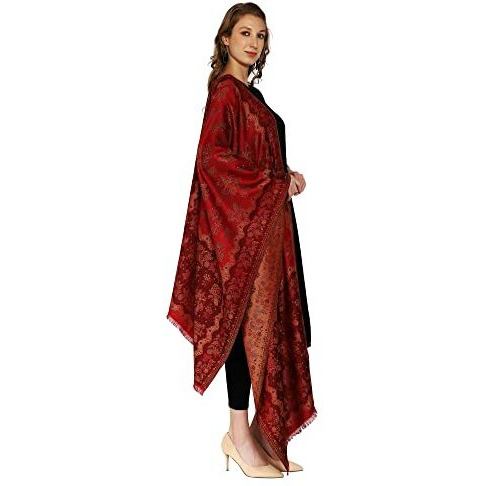 Swi With Label Women's Kashmiri Jamawar Woven Wool Stole (Maroon)