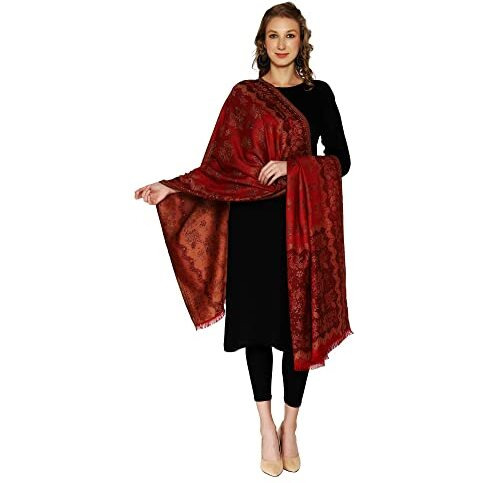 Swi With Label Women's Kashmiri Jamawar Woven Wool Stole (Maroon)